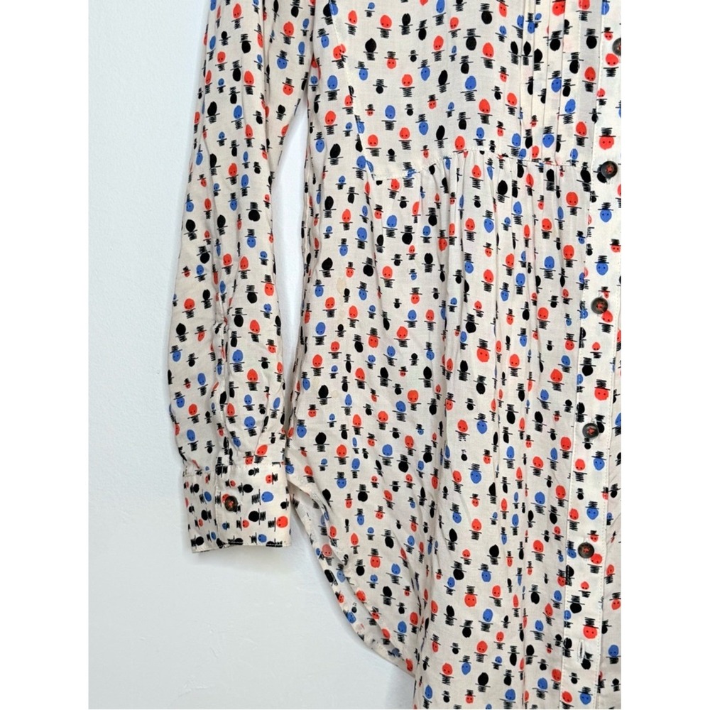 Maeve Button Down Tunic Blouse 4 Ivory Rayon Print Boho Whimsical Artsy Anthro - Picture 9 of 11
